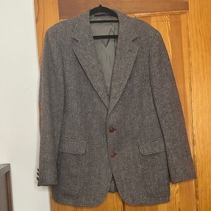 Vintage Men's Herringbone Wool Blazer - Gray Brown